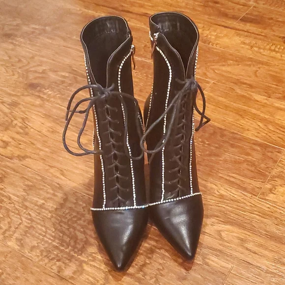 Azalea Wang Faux Leather Rhinestone High Heel Booties - Picture 5 of 6